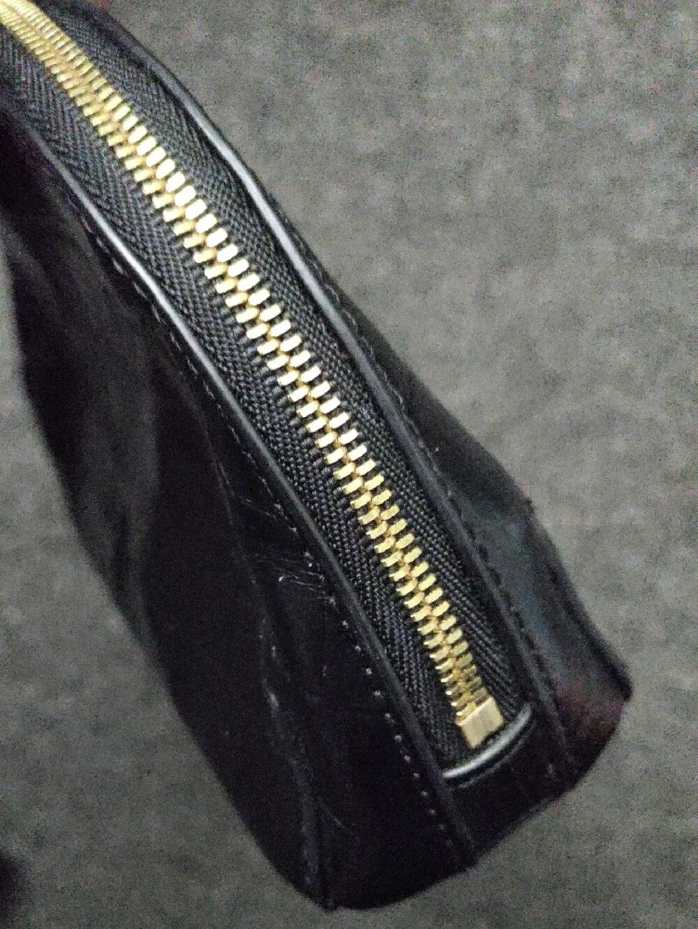 & Other Stories Black Croc-Embossed Dome Cosmetic Pouch with Gold Zipper Tags